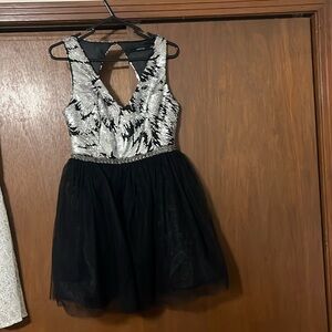 Black & Silver Sequin Fit-And-Flare Cocktail Dress